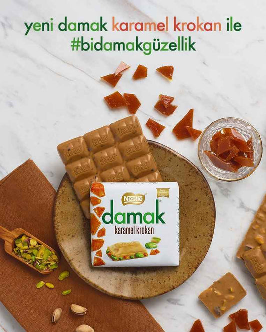 Damak Karamel Krokan – Karamellás-pisztáciás tejcsokoládé roppanós krokántörömmel